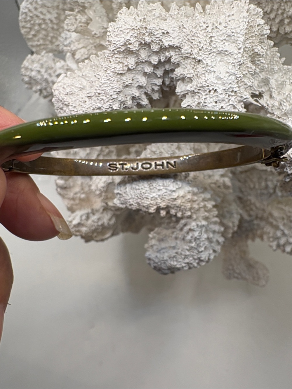 St. John Olive Enamel Hinge Bangle Bracelet